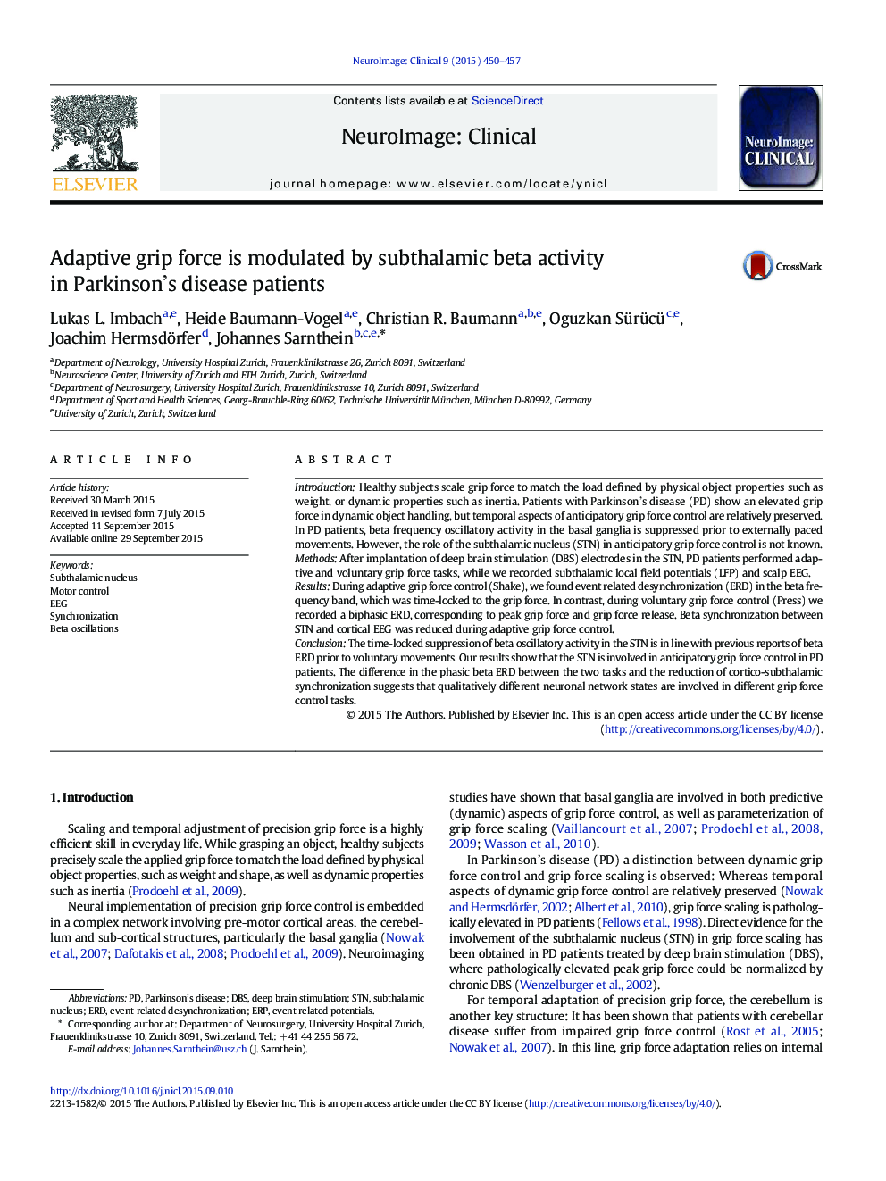 Adaptive grip force is modulated by subthalamic beta activity in Parkinson's disease patients