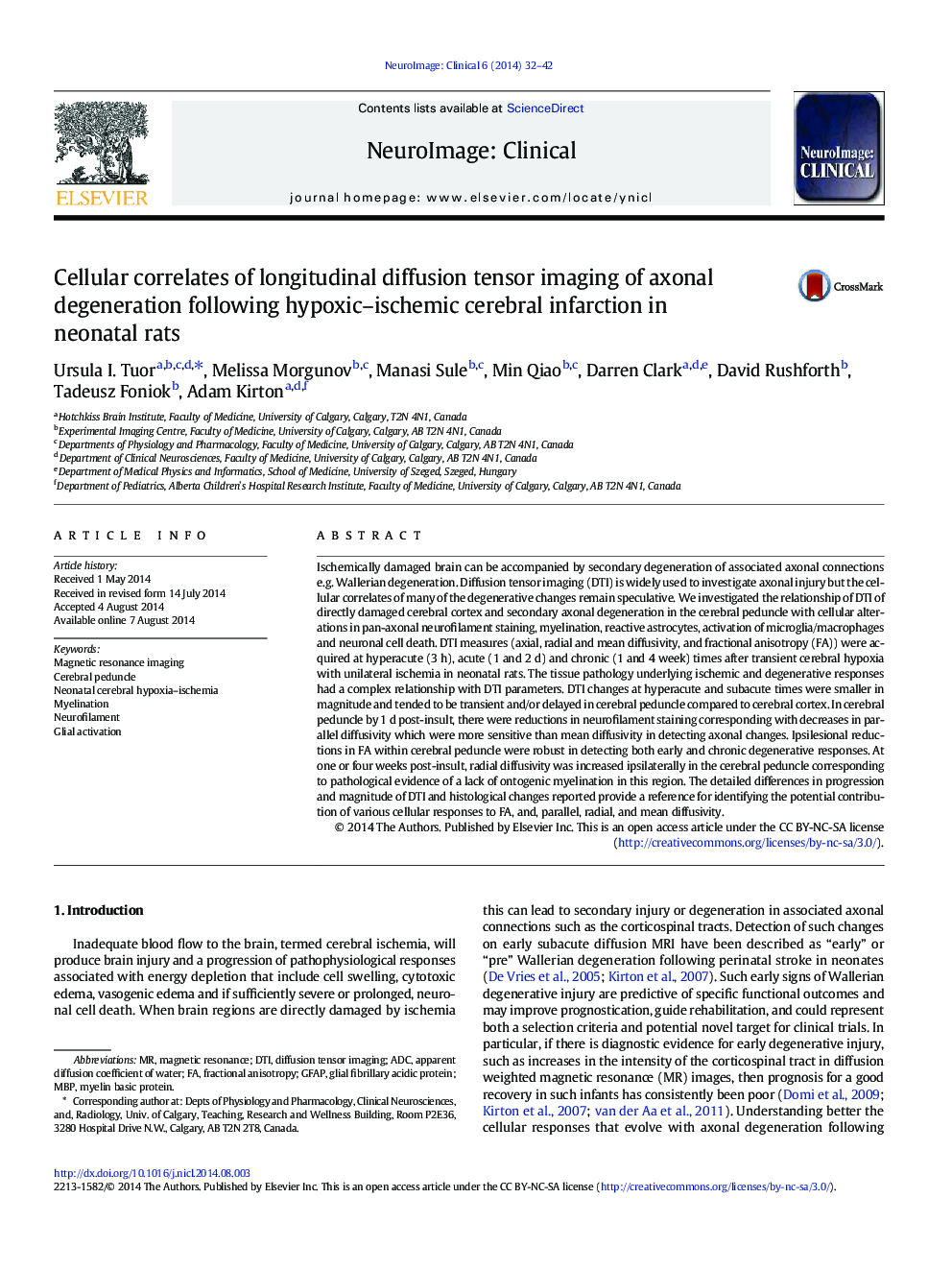 Cellular correlates of longitudinal diffusion tensor imaging of axonal degeneration following hypoxic–ischemic cerebral infarction in neonatal rats