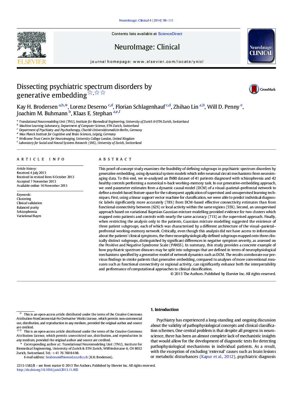 Dissecting psychiatric spectrum disorders by generative embedding 