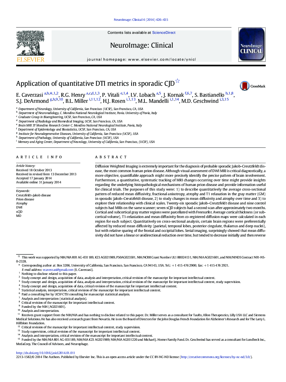 Application of quantitative DTI metrics in sporadic CJD 