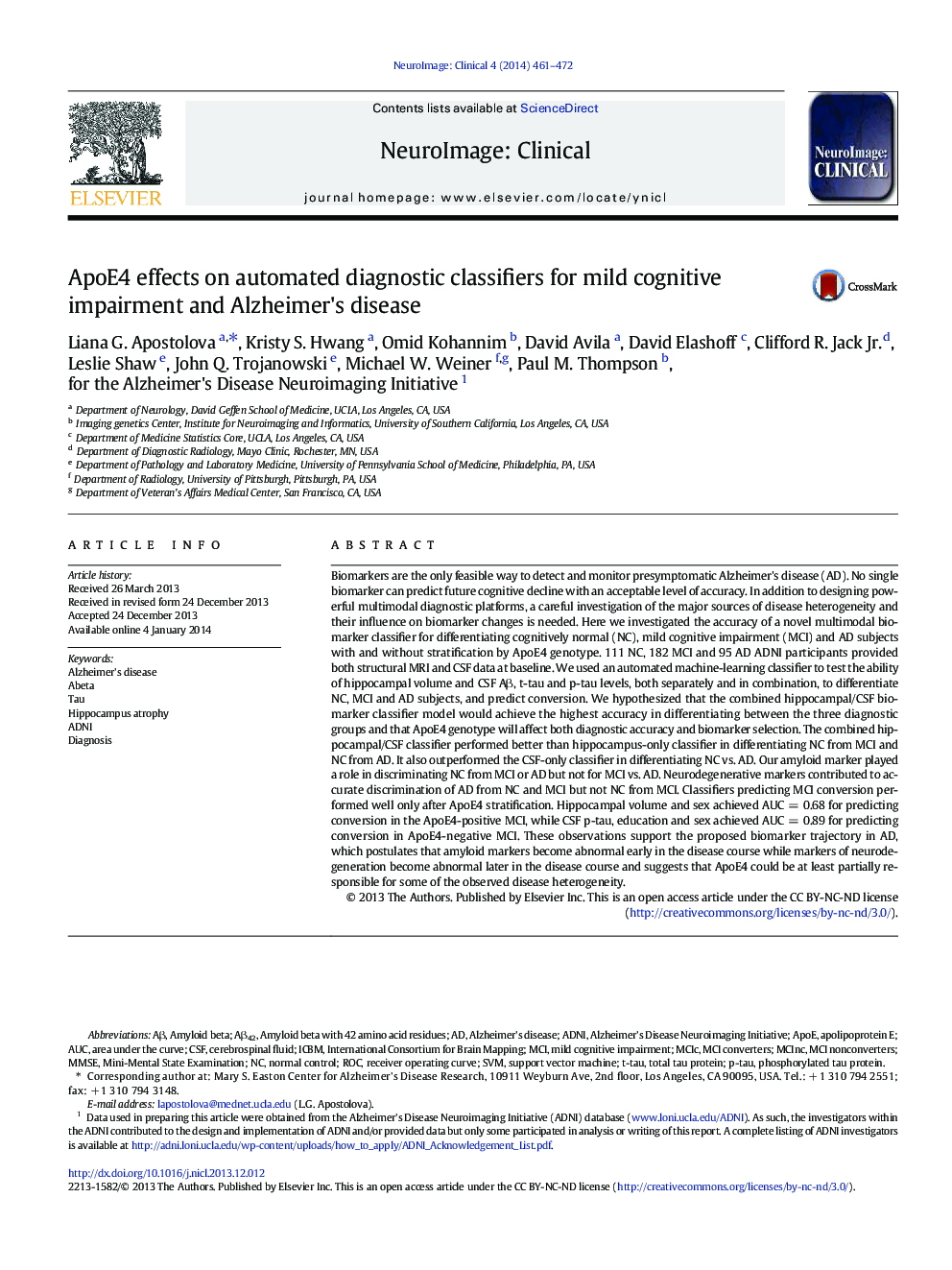 ApoE4 effects on automated diagnostic classifiers for mild cognitive impairment and Alzheimer's disease