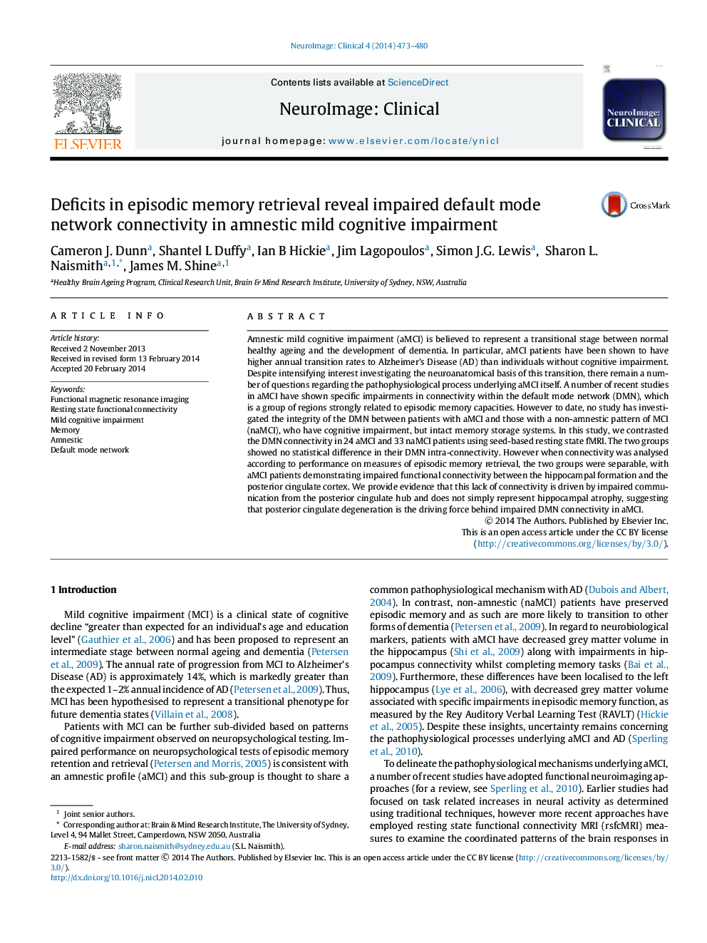 Deficits in episodic memory retrieval reveal impaired default mode network connectivity in amnestic mild cognitive impairment