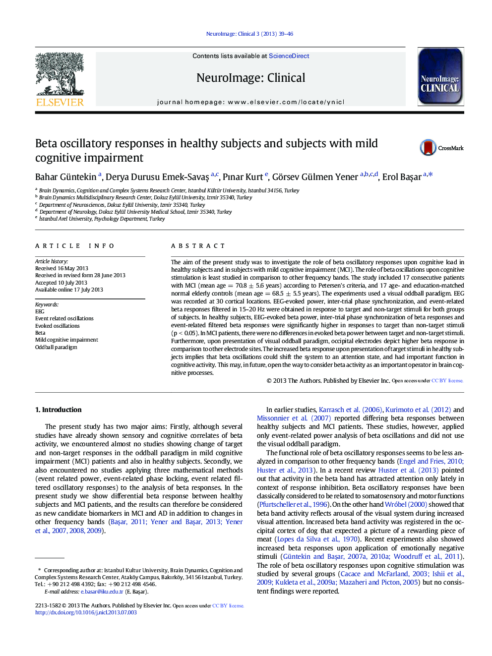 Beta oscillatory responses in healthy subjects and subjects with mild cognitive impairment