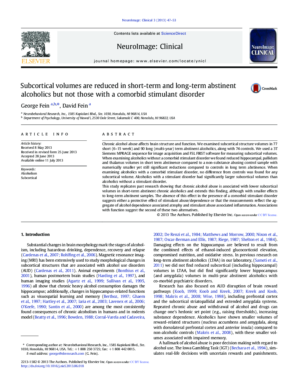 Subcortical volumes are reduced in short-term and long-term abstinent alcoholics but not those with a comorbid stimulant disorder