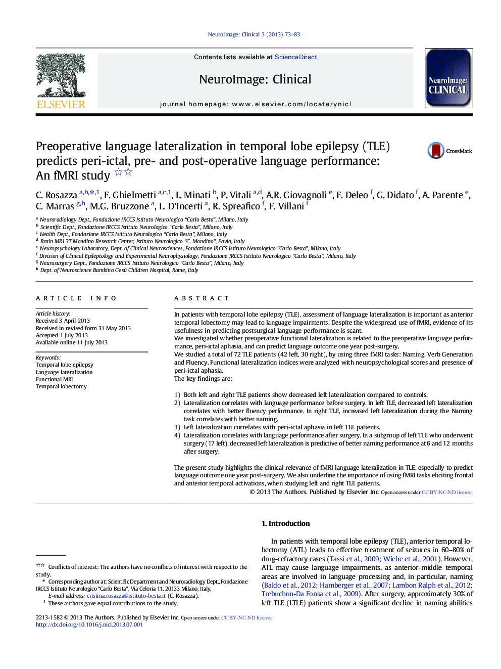 Preoperative language lateralization in temporal lobe epilepsy (TLE) predicts peri-ictal, pre- and post-operative language performance: An fMRI study 