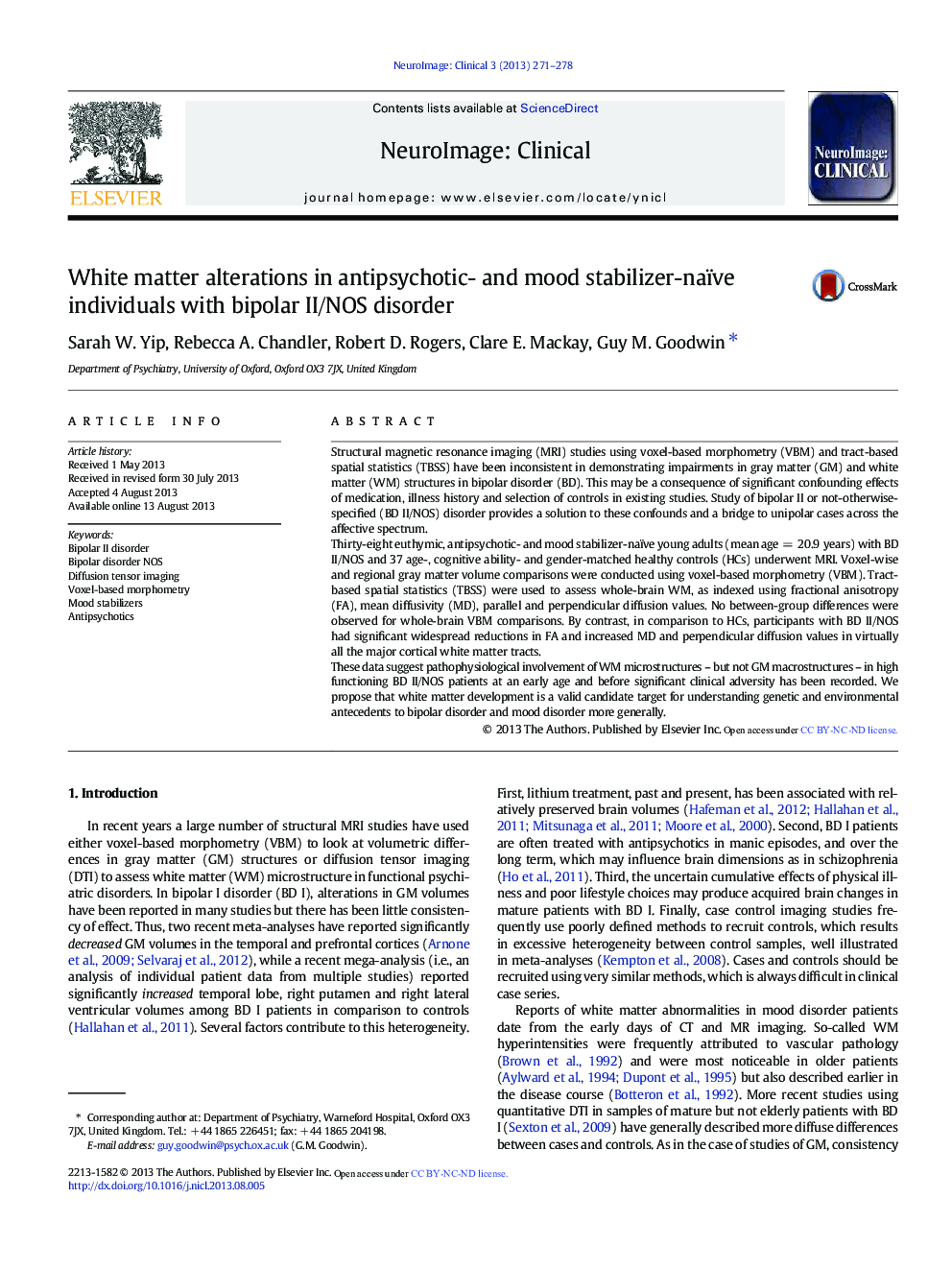 White matter alterations in antipsychotic- and mood stabilizer-naïve individuals with bipolar II/NOS disorder