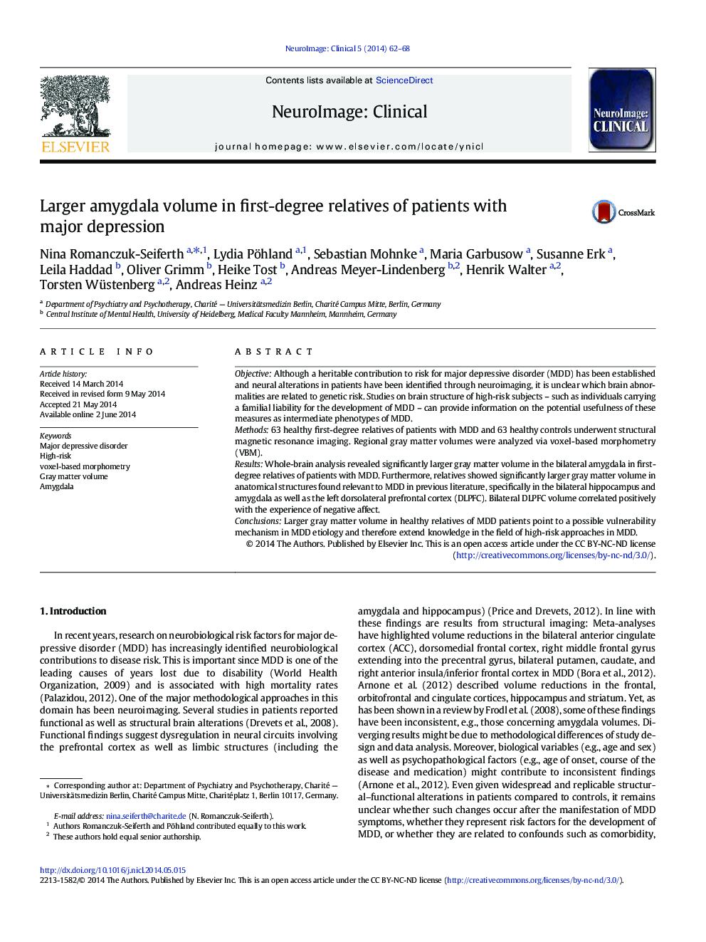 Larger amygdala volume in first-degree relatives of patients with major depression