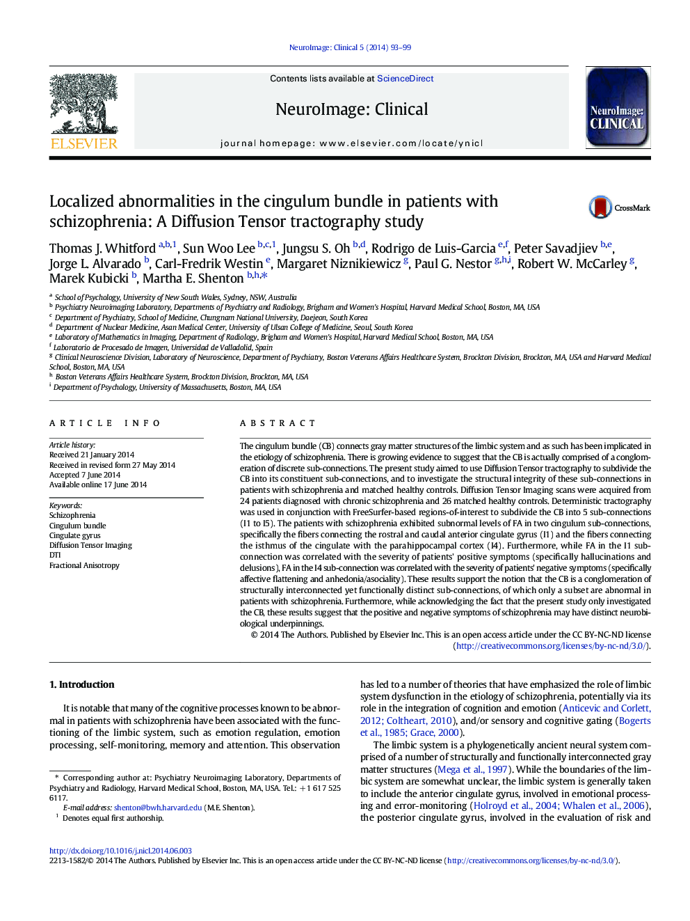 ناهنجاری های موضعی در بسته بندی سینگولوم در بیماران مبتلا به اسکیزوفرنی: یک مطالعه تنسور منتشر 