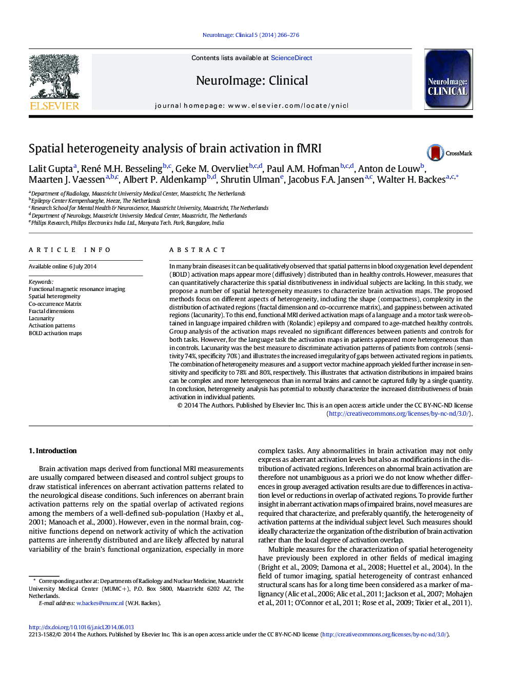 عکس صفحه اول مقاله: Spatial heterogeneity analysis of brain activation in fMRI Spatial heterogeneity analysis of brain activation in fMRI