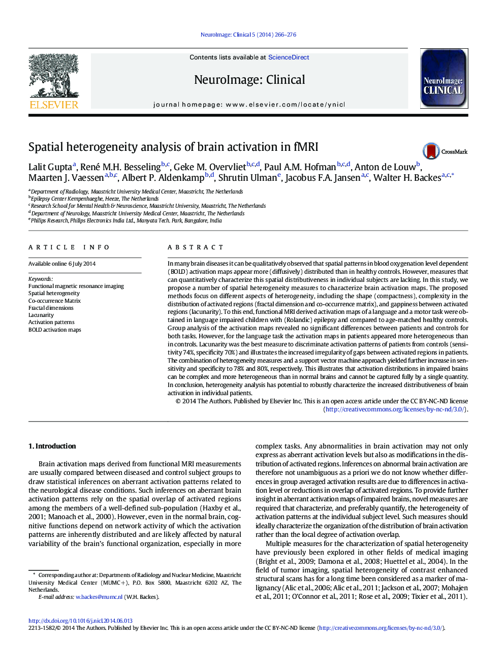 Spatial heterogeneity analysis of brain activation in fMRI