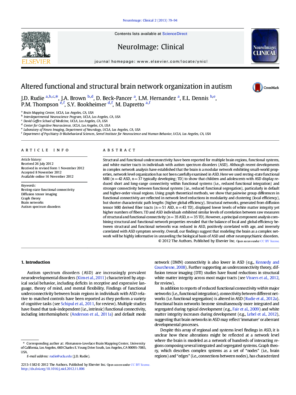 Altered functional and structural brain network organization in autism