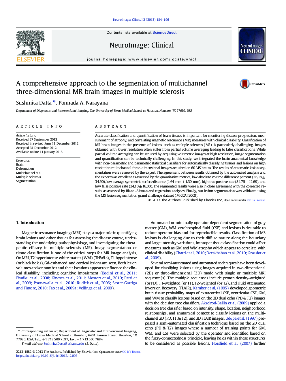 A comprehensive approach to the segmentation of multichannel three-dimensional MR brain images in multiple sclerosis