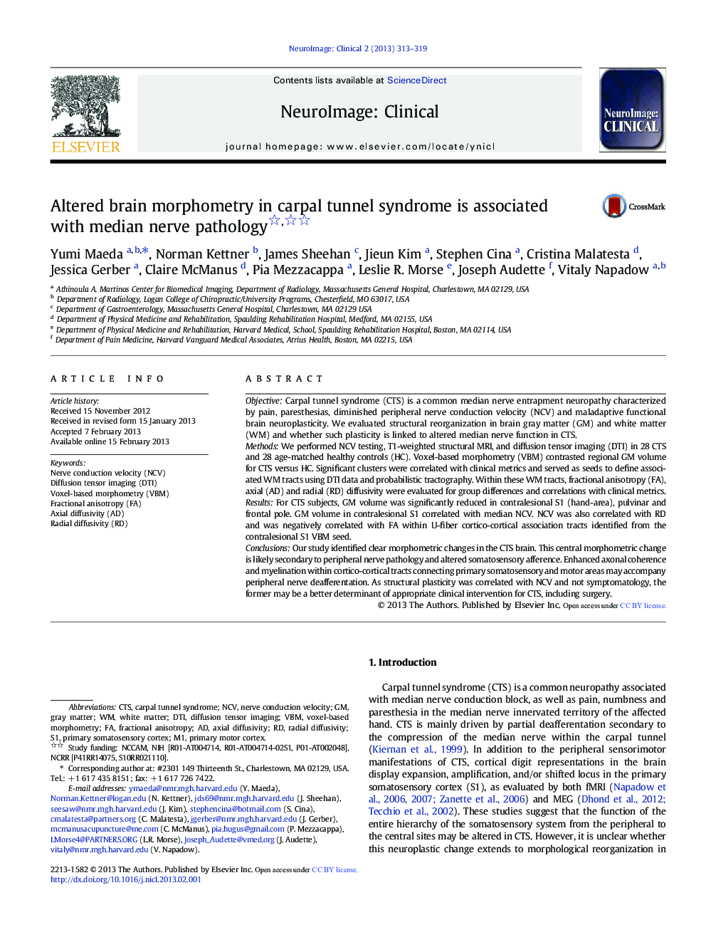 Altered brain morphometry in carpal tunnel syndrome is associated with median nerve pathology 