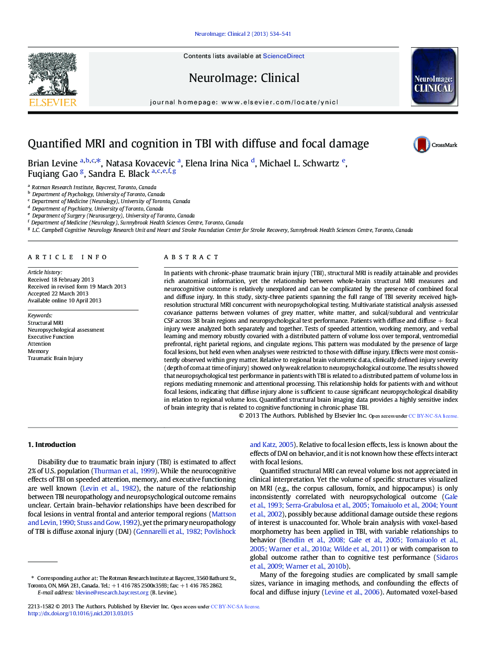 Quantified MRI and cognition in TBI with diffuse and focal damage