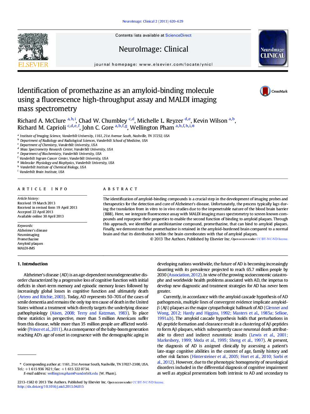 Identification of promethazine as an amyloid-binding molecule using a fluorescence high-throughput assay and MALDI imaging mass spectrometry