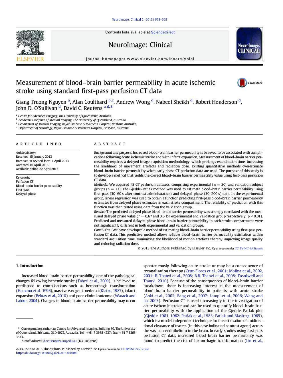 Measurement of blood–brain barrier permeability in acute ischemic stroke using standard first-pass perfusion CT data