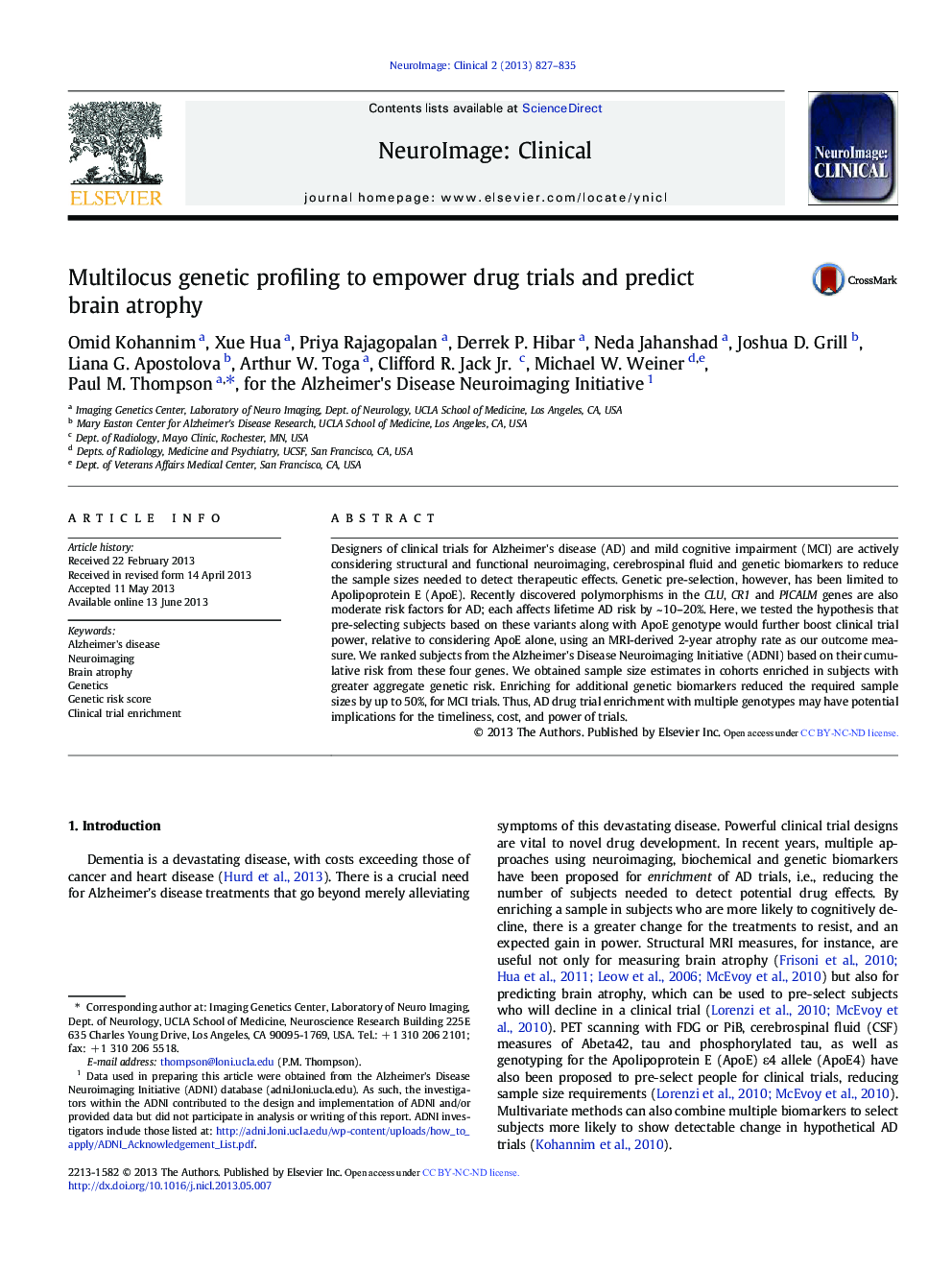 Multilocus genetic profiling to empower drug trials and predict brain atrophy