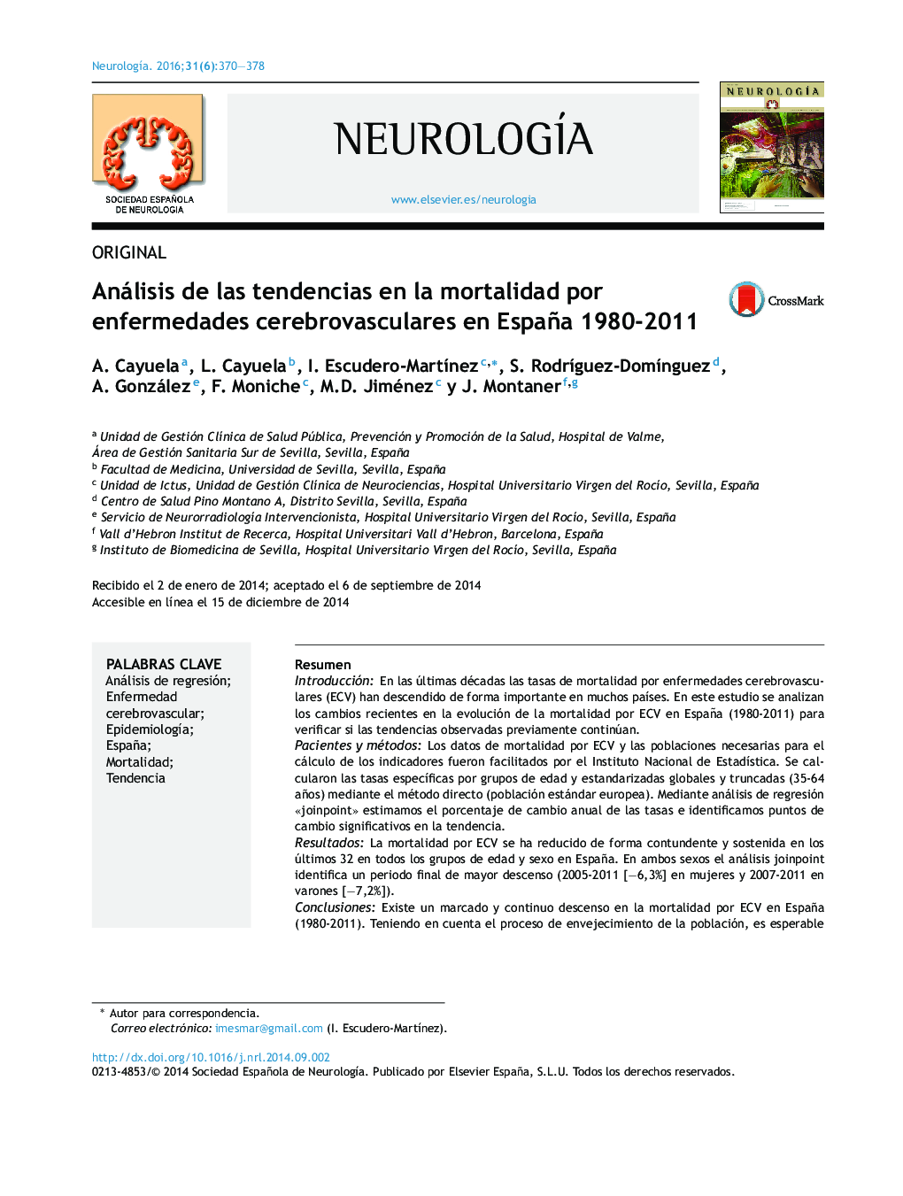 Análisis de las tendencias en la mortalidad por enfermedades cerebrovasculares en España 1980-2011