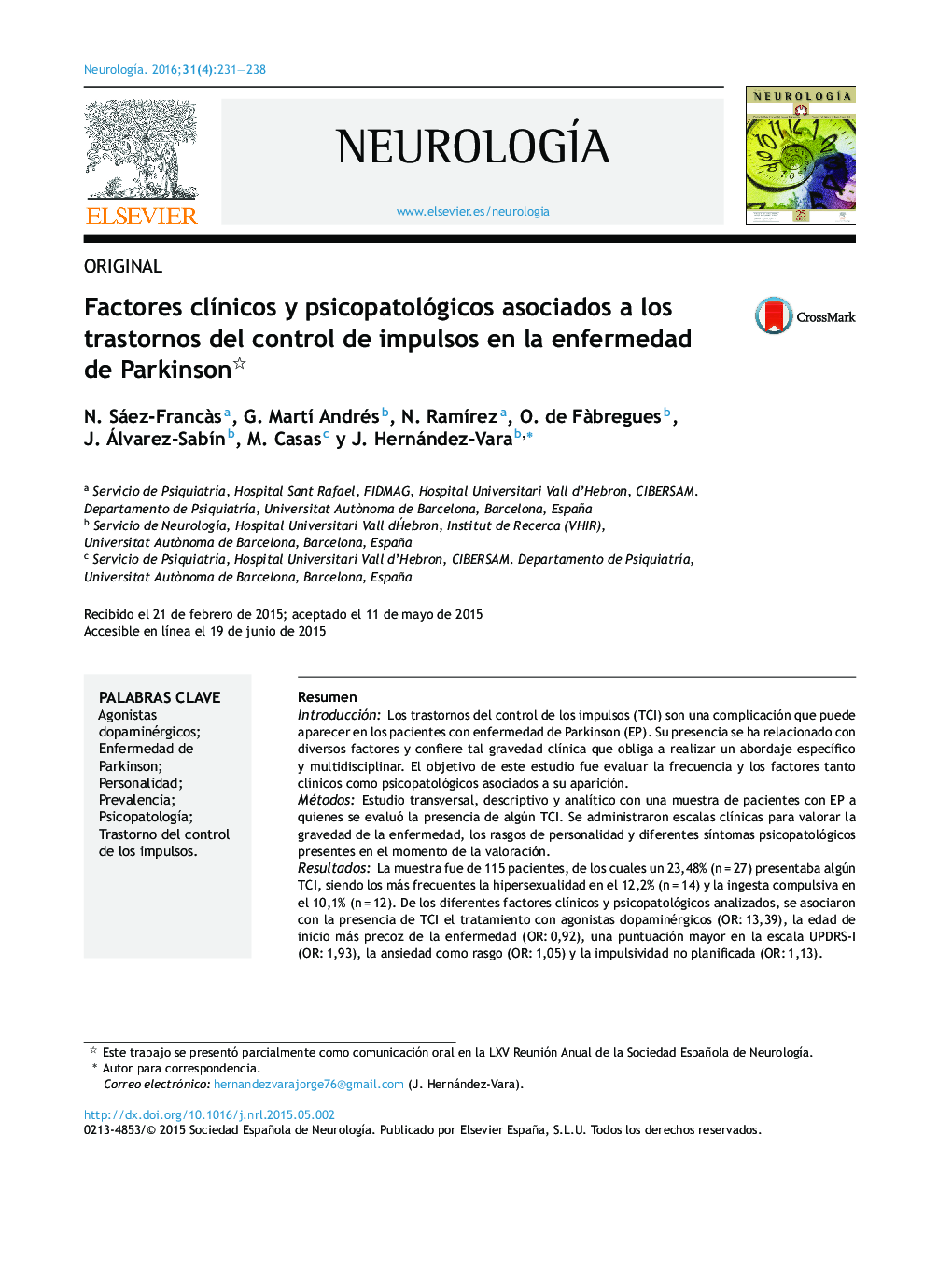 Factores clínicos y psicopatológicos asociados a los trastornos del control de impulsos en la enfermedad de Parkinson 