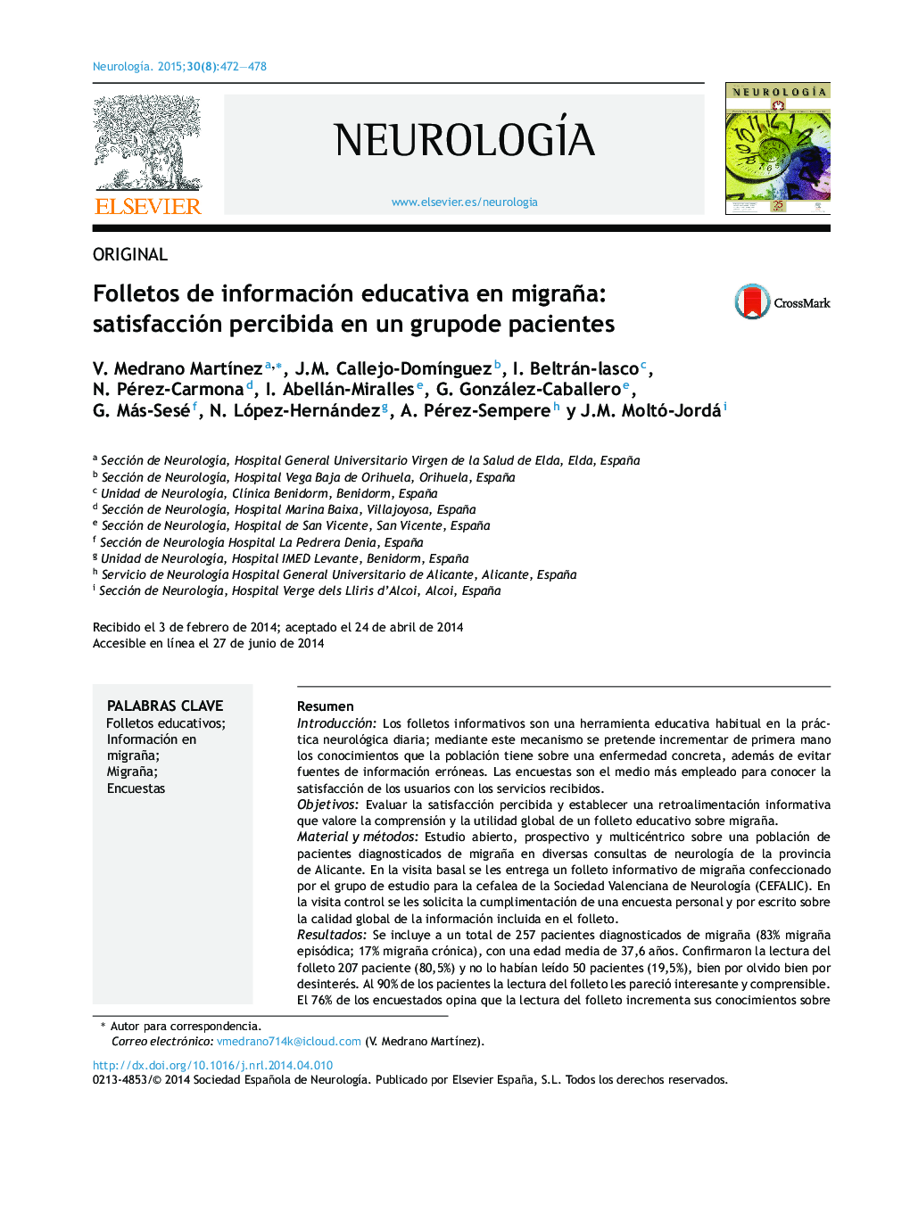 Folletos de información educativa en migraña: satisfacción percibida en un grupode pacientes