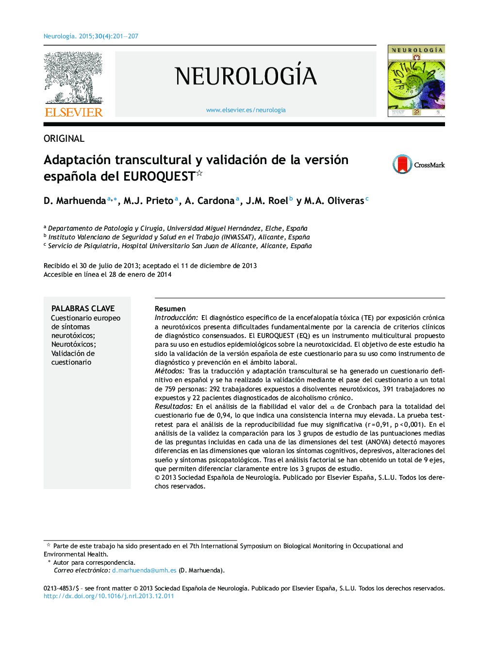 Adaptación transcultural y validación de la versión española del EUROQUEST