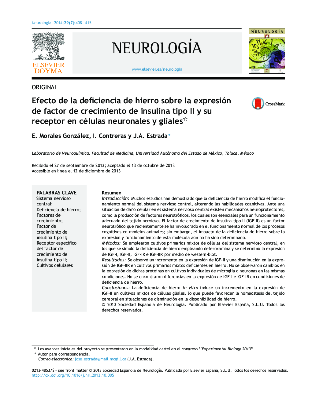 Efecto de la deficiencia de hierro sobre la expresión de factor de crecimiento de insulina tipo II y su receptor en células neuronales y gliales 