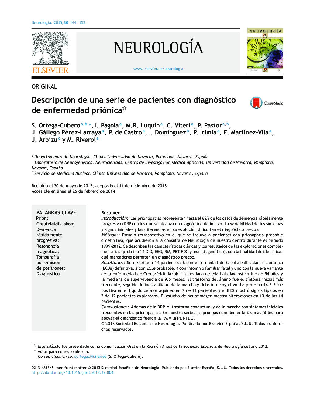 Descripción de una serie de pacientes con diagnóstico de enfermedad priónica 