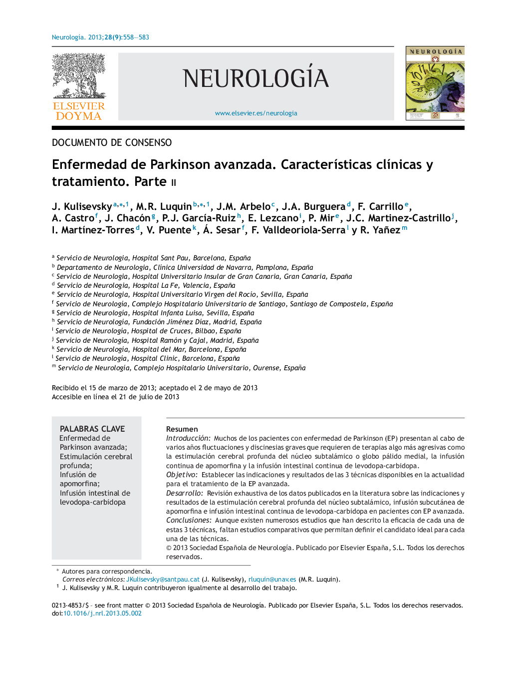 Enfermedad de Parkinson avanzada. Características clínicas y tratamiento. Parte II