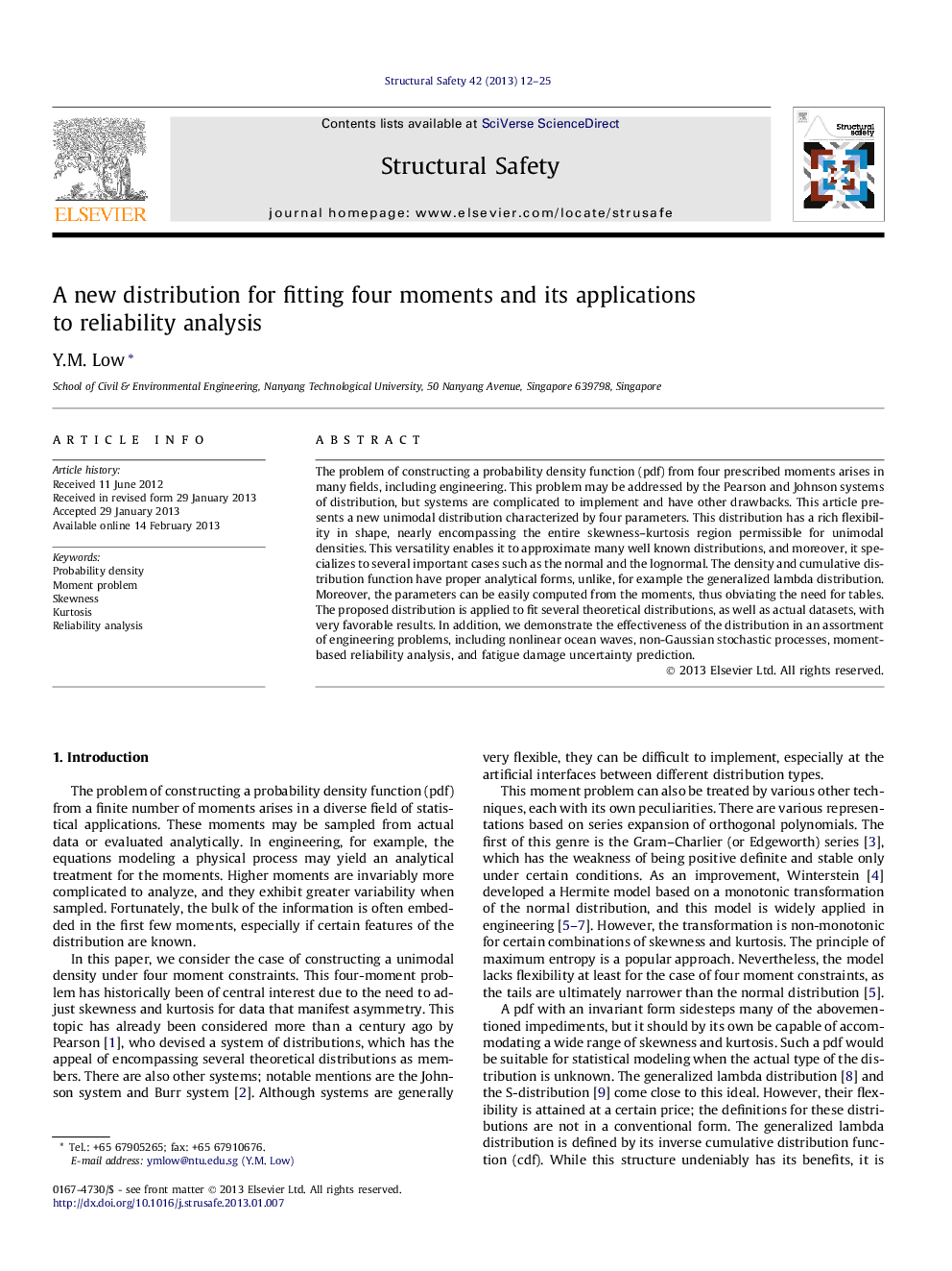 A new distribution for fitting four moments and its applications to reliability analysis