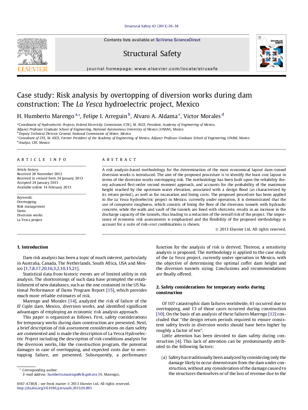 Case study: Risk analysis by overtopping of diversion works during dam construction: The La Yesca hydroelectric project, Mexico