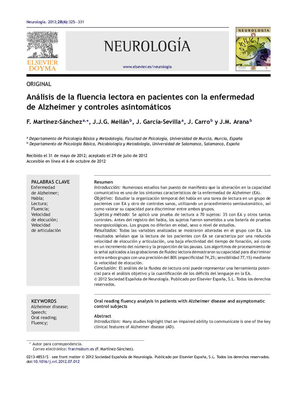 Análisis de la fluencia lectora en pacientes con la enfermedad de Alzheimer y controles asintomáticos