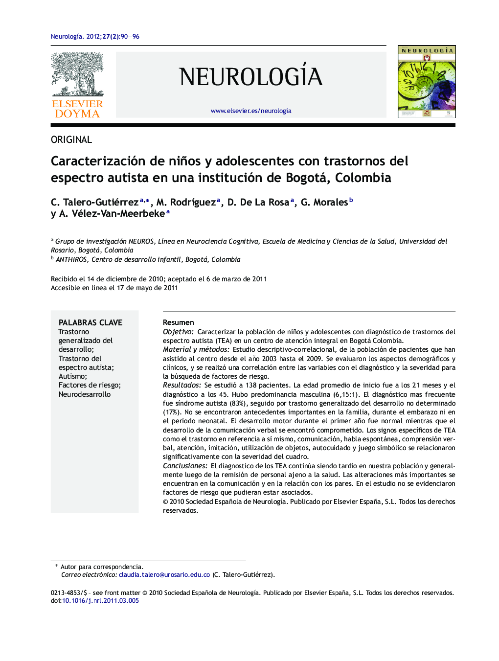 Caracterización de niños y adolescentes con trastornos del espectro autista en una institución de Bogotá, Colombia