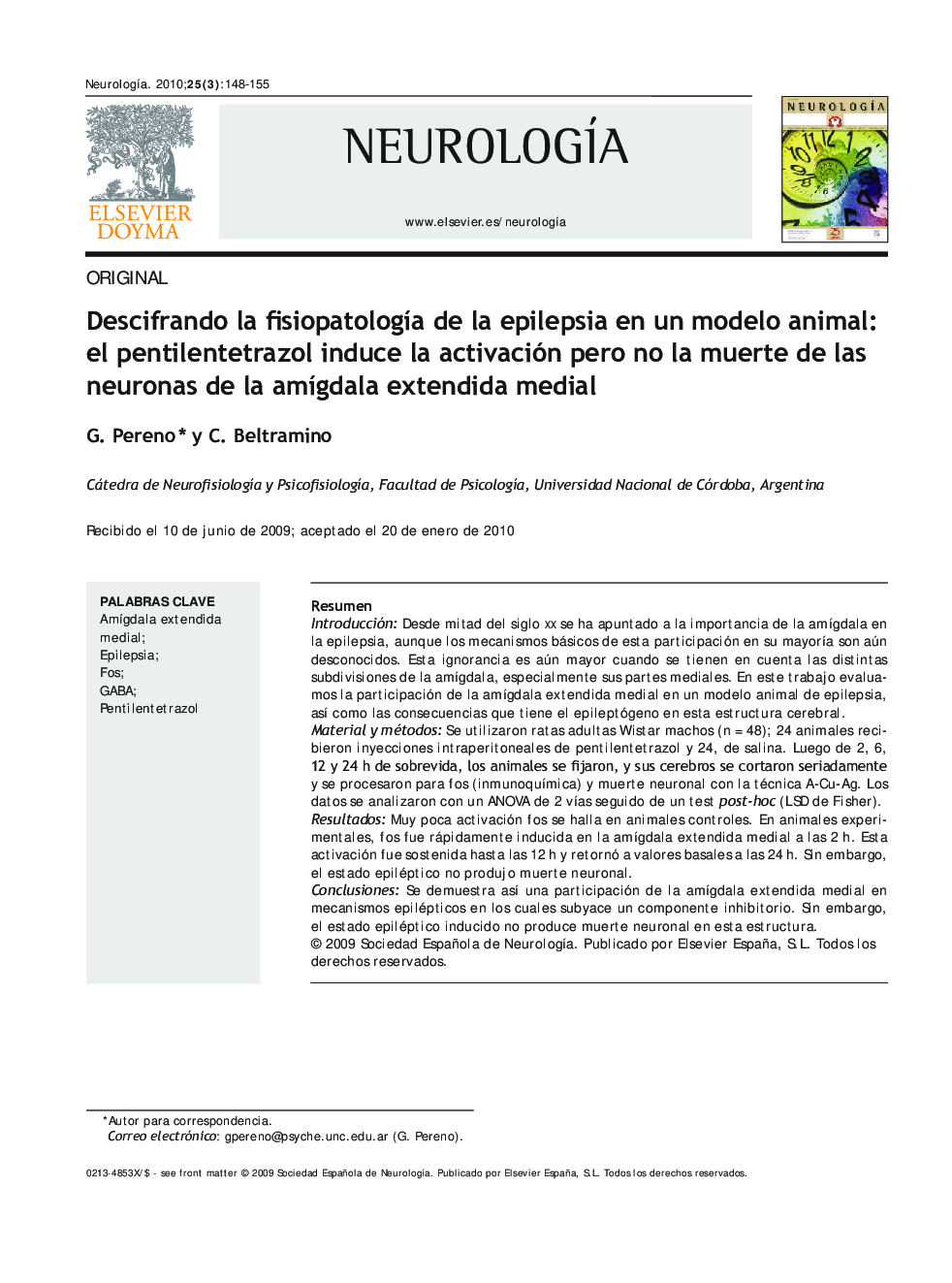 Descifrando la fisiopatología de la epilepsia en un modelo animal: el pentilentetrazol induce la activación pero no la muerte de las neuronas de la amígdala extendida medial