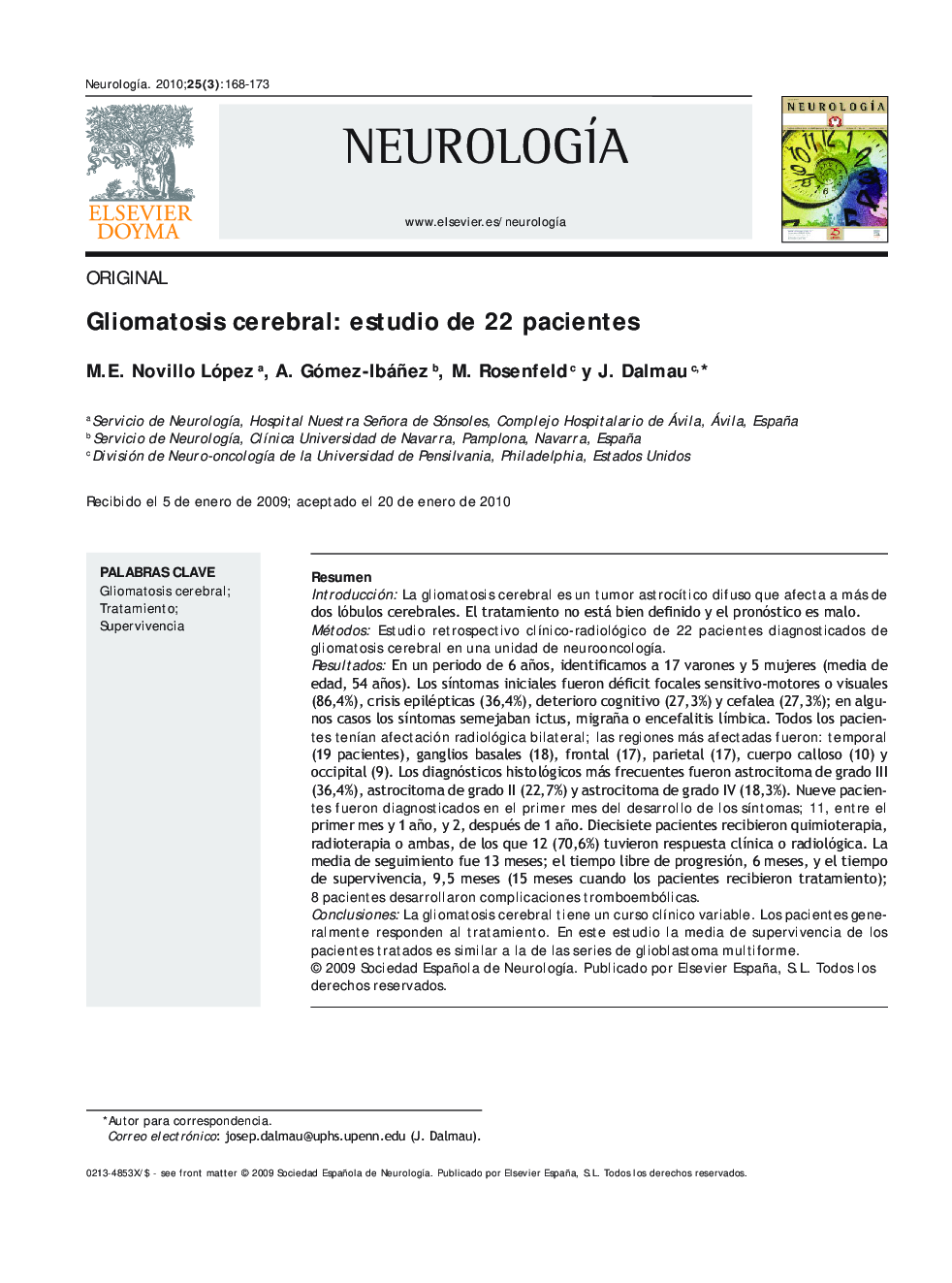 Gliomatosis cerebral: estudio de 22 pacientes