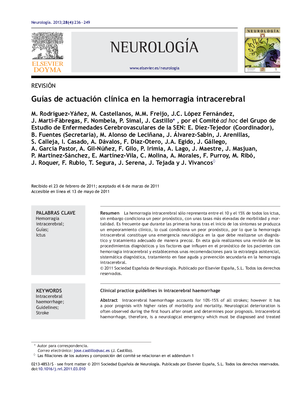 GuÃ­as de actuación clÃ­nica en la hemorragia intracerebral