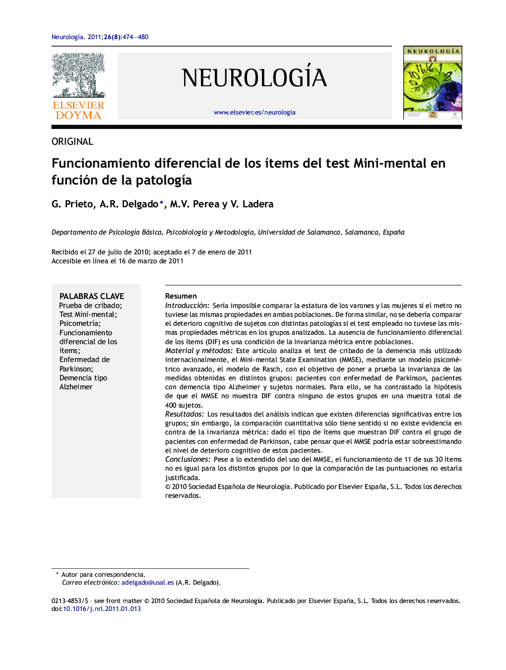 Funcionamiento diferencial de los ítems del test Mini-mental en función de la patología