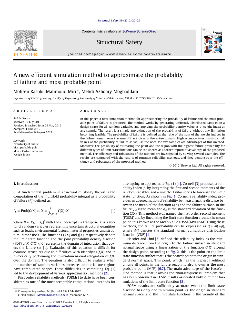 A new efficient simulation method to approximate the probability of failure and most probable point