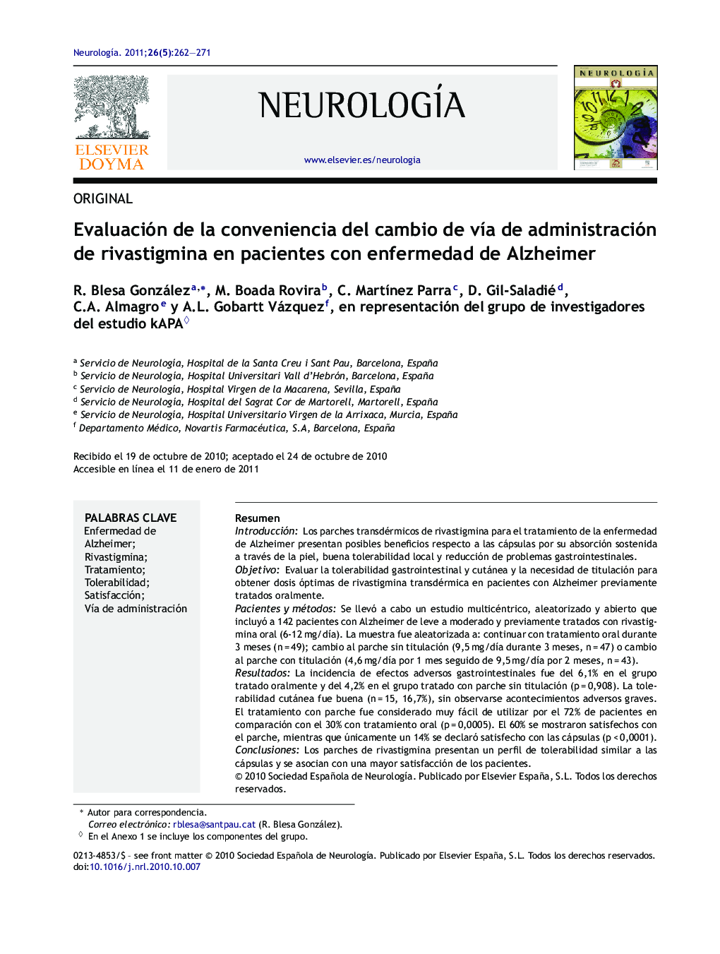Evaluación de la conveniencia del cambio de vÃ­a de administración de rivastigmina en pacientes con enfermedad de Alzheimer