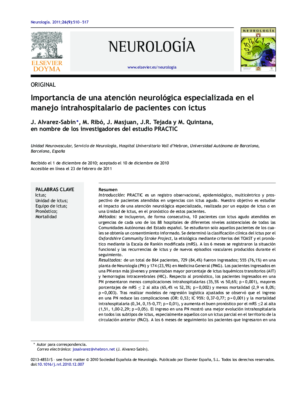 Importancia de una atención neurológica especializada en el manejo intrahospitalario de pacientes con ictus