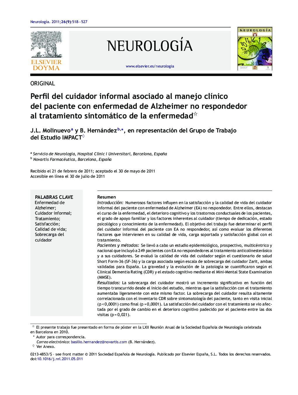 Perfil del cuidador informal asociado al manejo clÃ­nico del paciente con enfermedad de Alzheimer no respondedor al tratamiento sintomático de la enfermedad