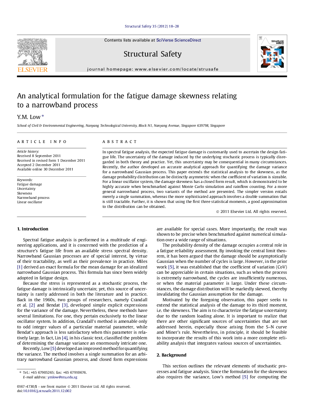 An analytical formulation for the fatigue damage skewness relating to a narrowband process