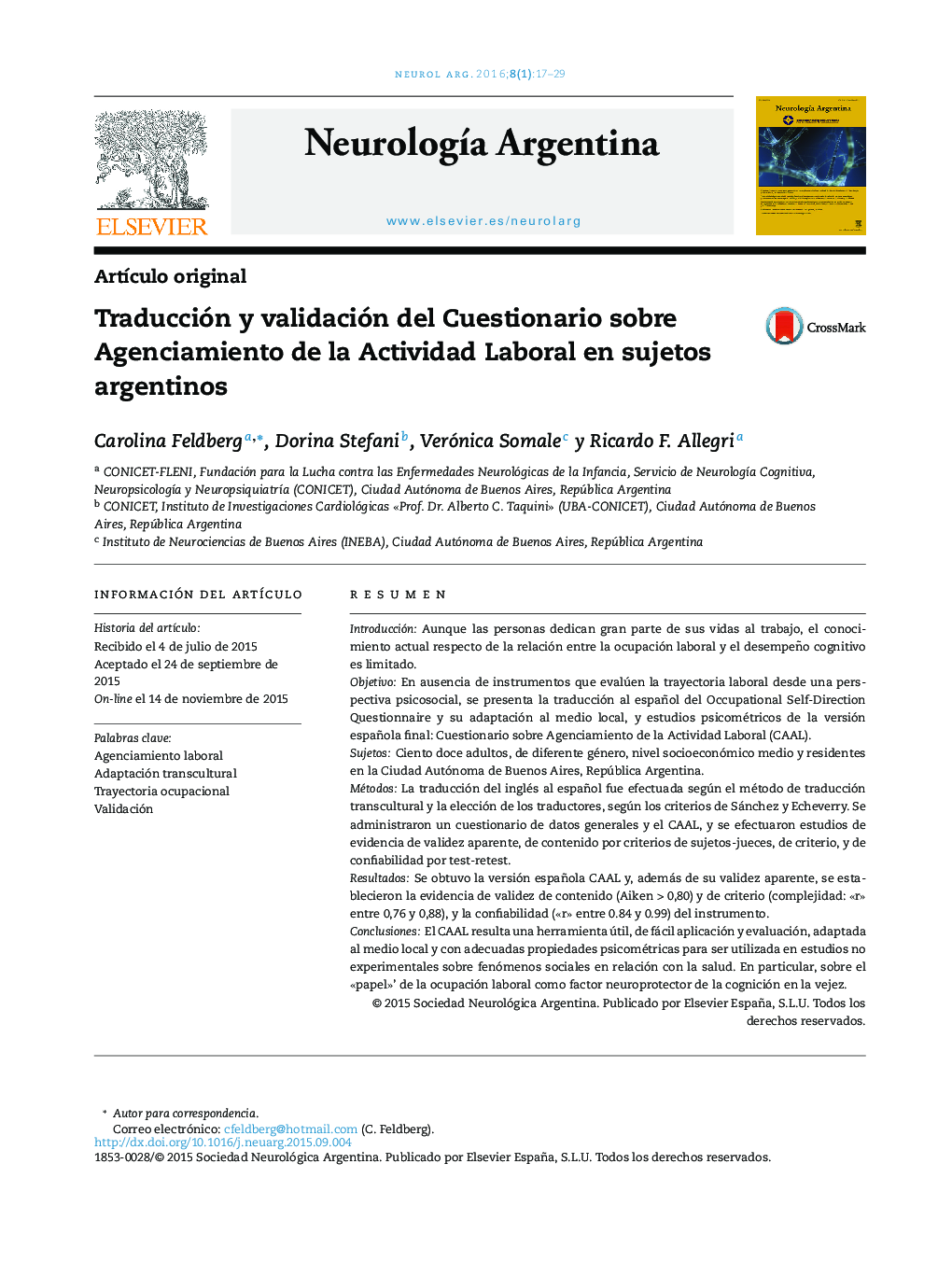 Traducción y validación del Cuestionario sobre Agenciamiento de la Actividad Laboral en sujetos argentinos