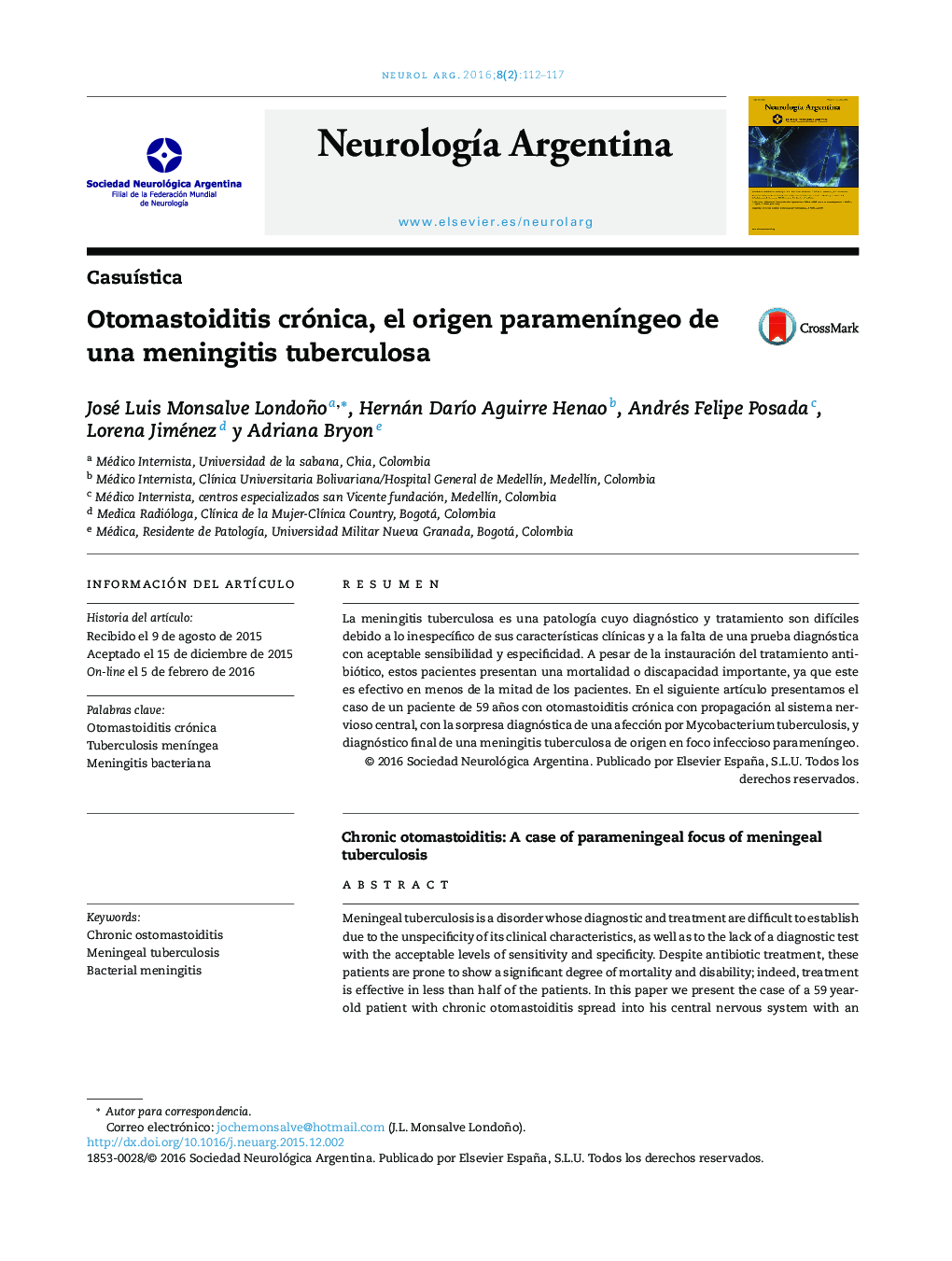 Otomastoiditis crónica, el origen parameníngeo de una meningitis tuberculosa