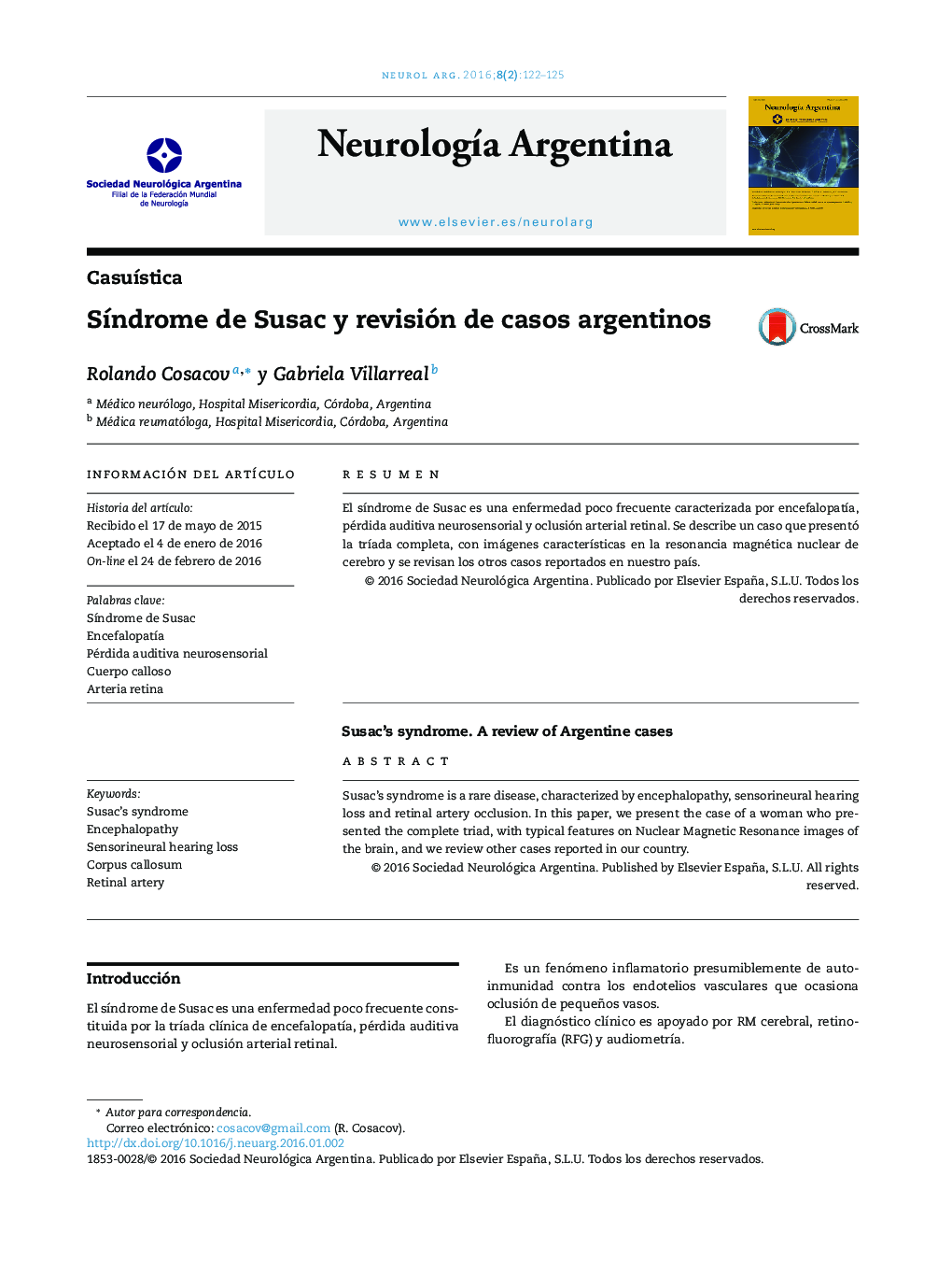 SÃ­ndrome de Susac y revisión de casos argentinos