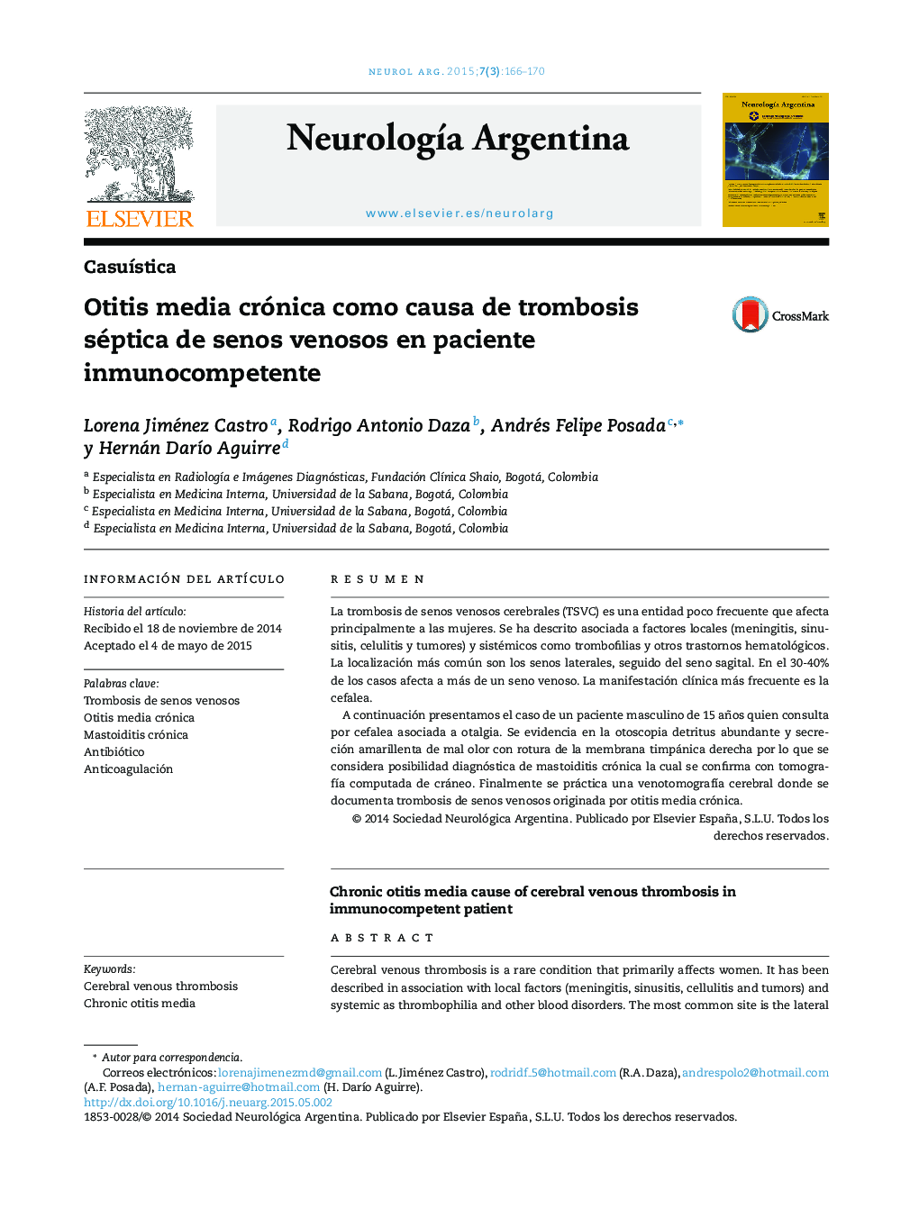 Otitis media crónica como causa de trombosis séptica de senos venosos en paciente inmunocompetente