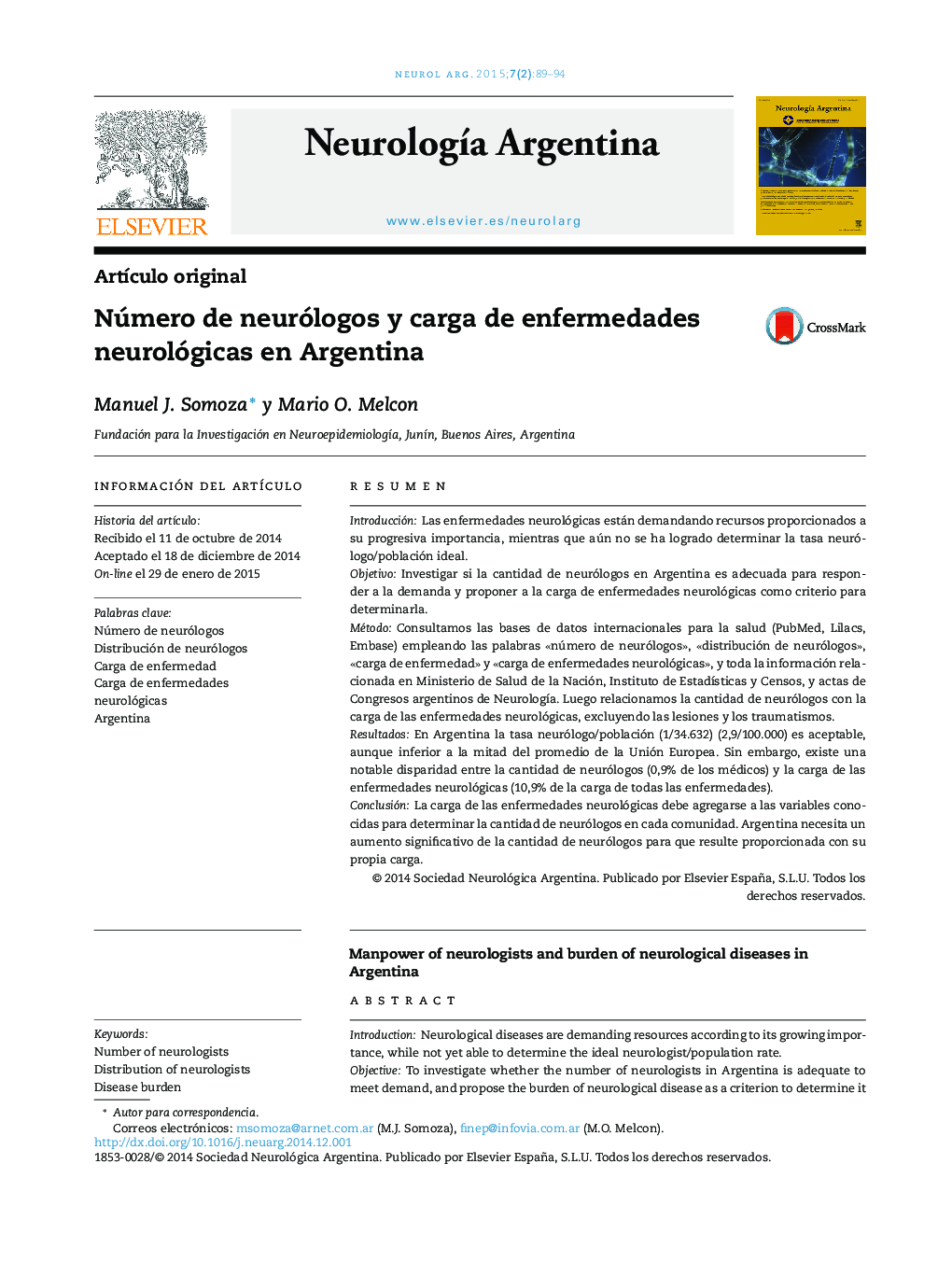 Número de neurólogos y carga de enfermedades neurológicas en Argentina