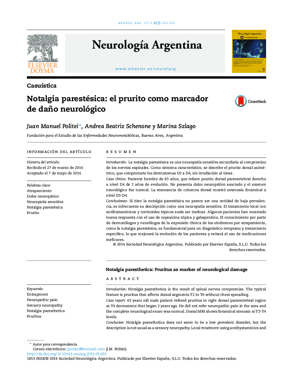 Notalgia parestésica: el prurito como marcador de daño neurológico