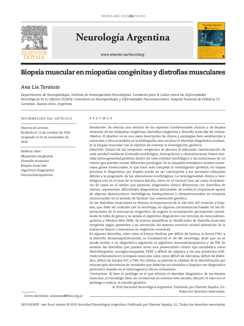 Biopsia muscular en miopatías congénitas y distrofias musculares