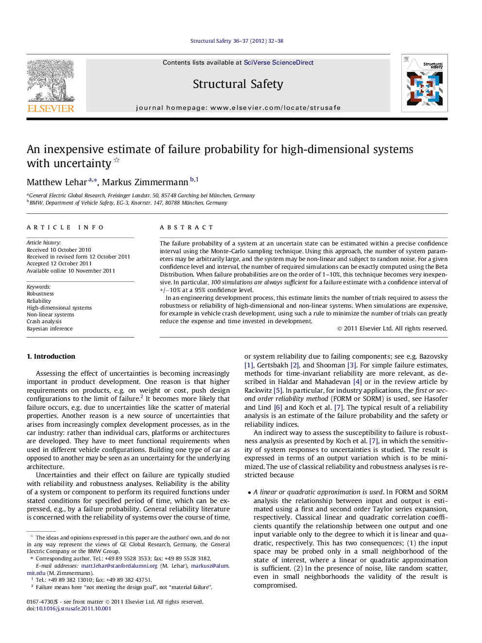 An inexpensive estimate of failure probability for high-dimensional systems with uncertainty 