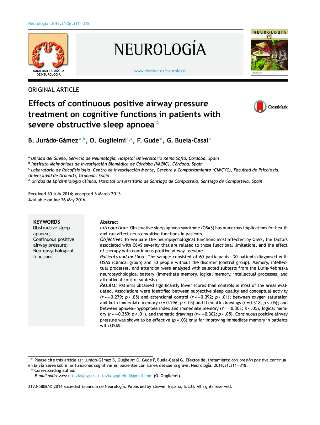 Effects of continuous positive airway pressure treatment on cognitive functions in patients with severe obstructive sleep apnoea 